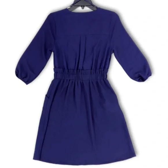 Monteau Los Angeles Women’s Blue V-Neck Long Sleeve Knee Length Dress Size Large - Picture 4 of 10